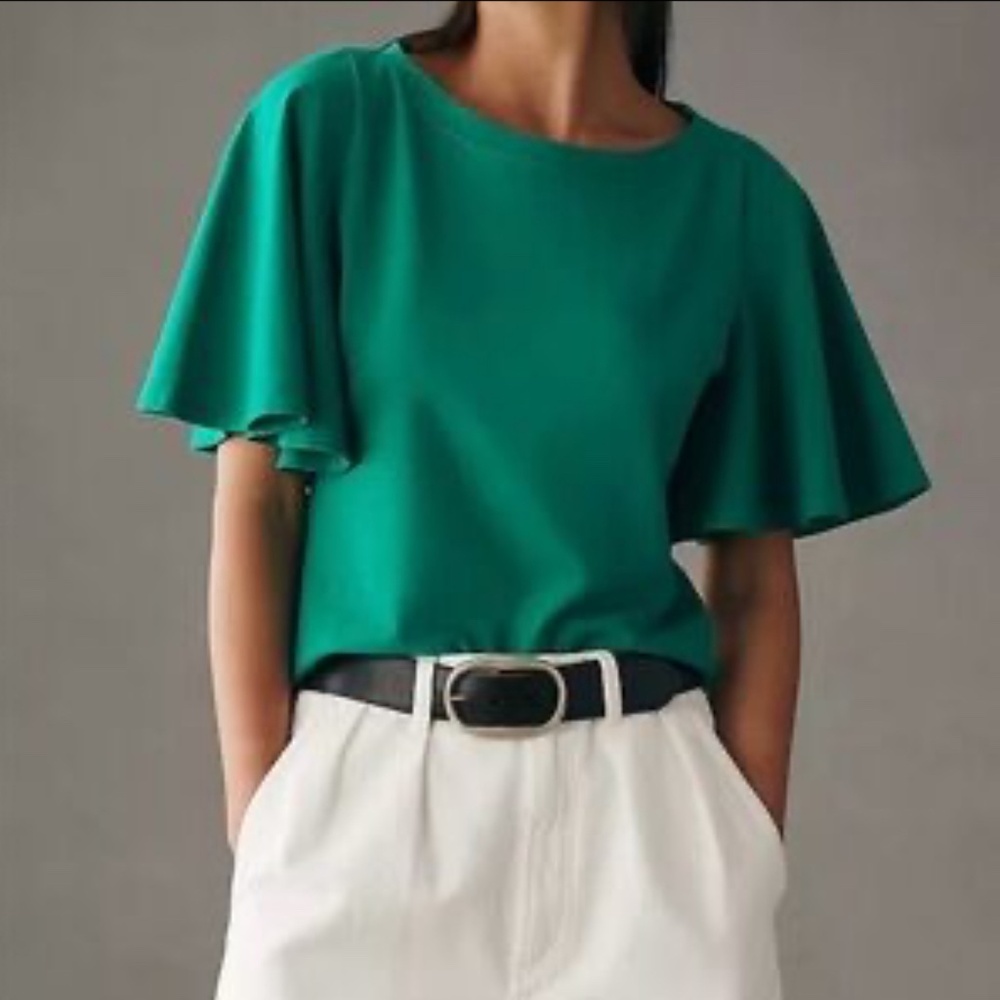 Anthropologie Maeve Structured Flutter-Sleeve Tee… - image 1